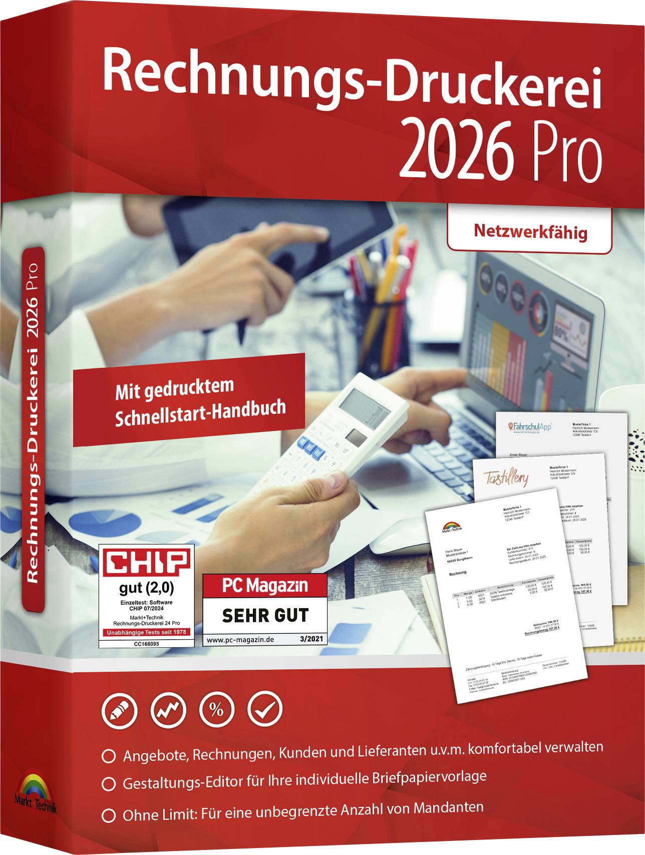 Rechnungs-Druckerei 2026 ProKassenbonverarbeitung mit Handgerät – Person scannt einen Beleg mit einem tragbaren Scanner-GerätNetzwerkfähigMit gedrucktem Schnellstart-Handbuch
