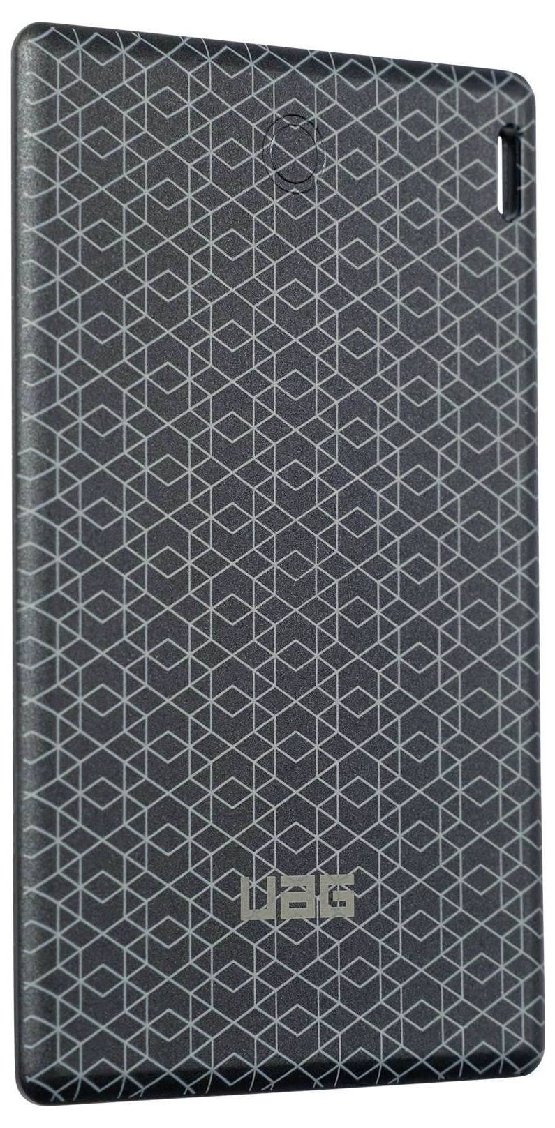 Strukturierte schwarze Handyhülle mit geometrischem Würfelmuster und „UAG