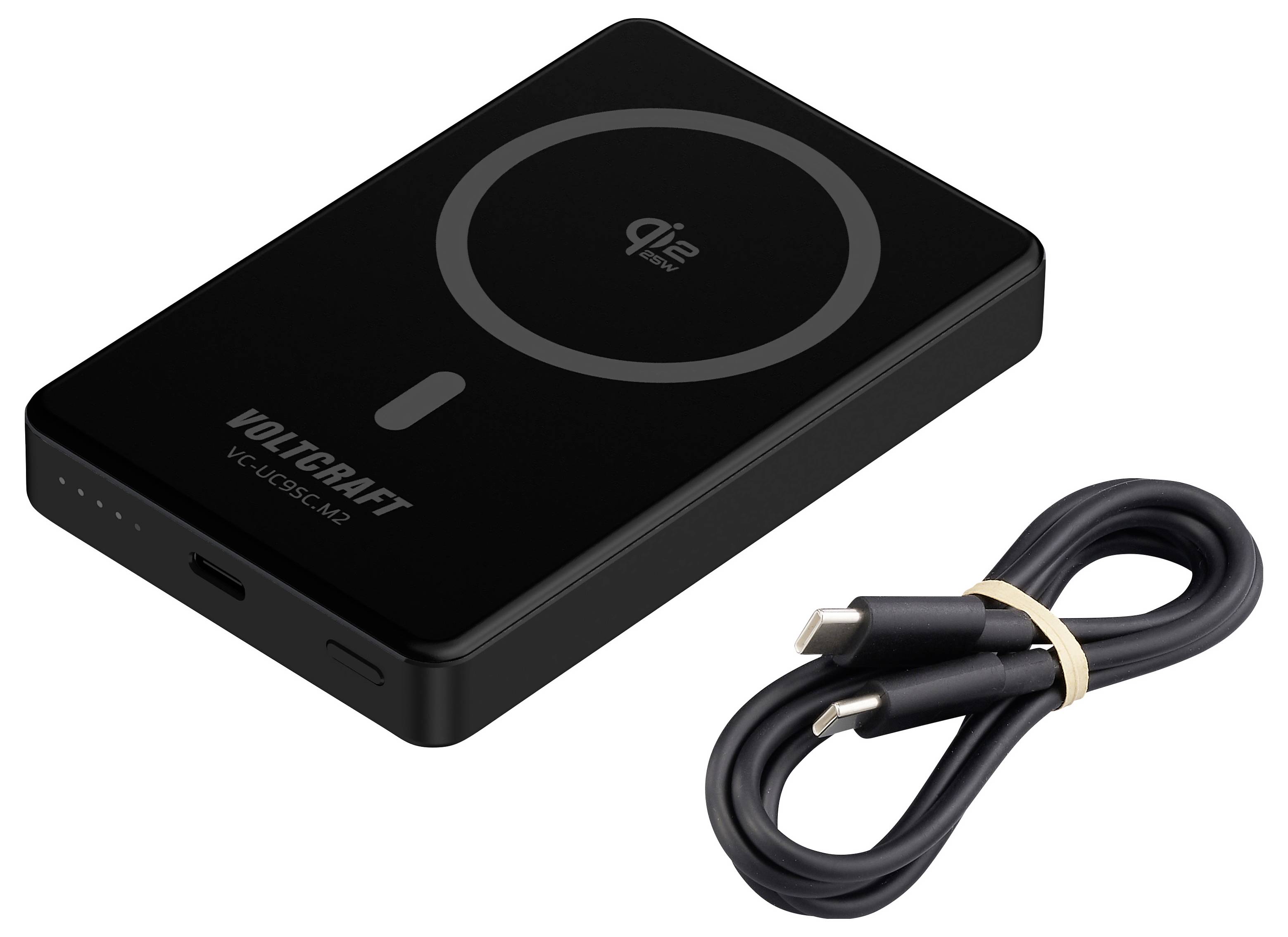 VOLTCRAFT VC-UC9SC.M2 Powerbank 10000 mAh Qi 2.2, USB PD 3.0 Li-Ion Schwarz/Silber