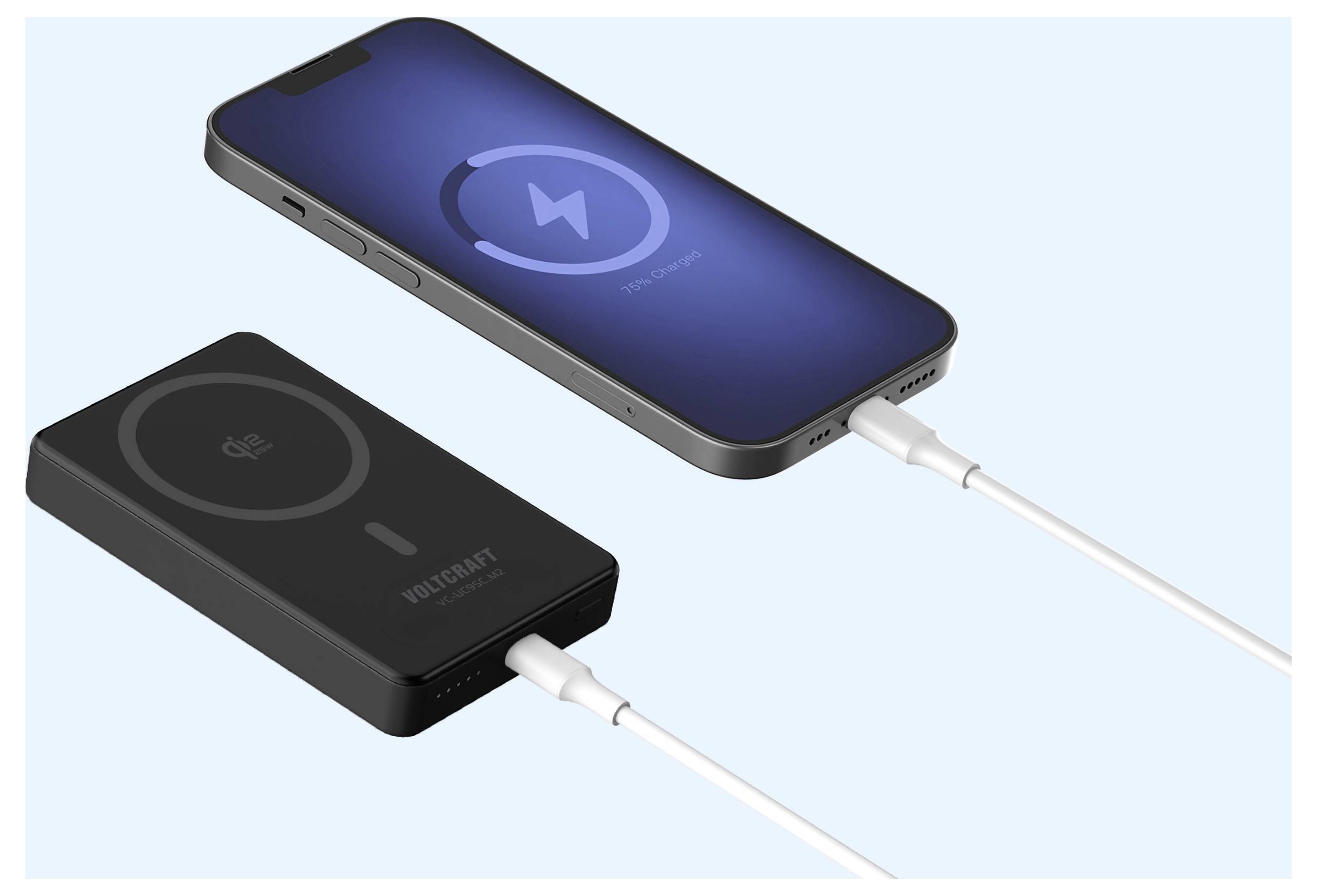 VOLTCRAFT VC-UC9SC.M2 Powerbank 10000 mAh Qi 2.2, USB PD 3.0 Li-Ion Schwarz/Silber