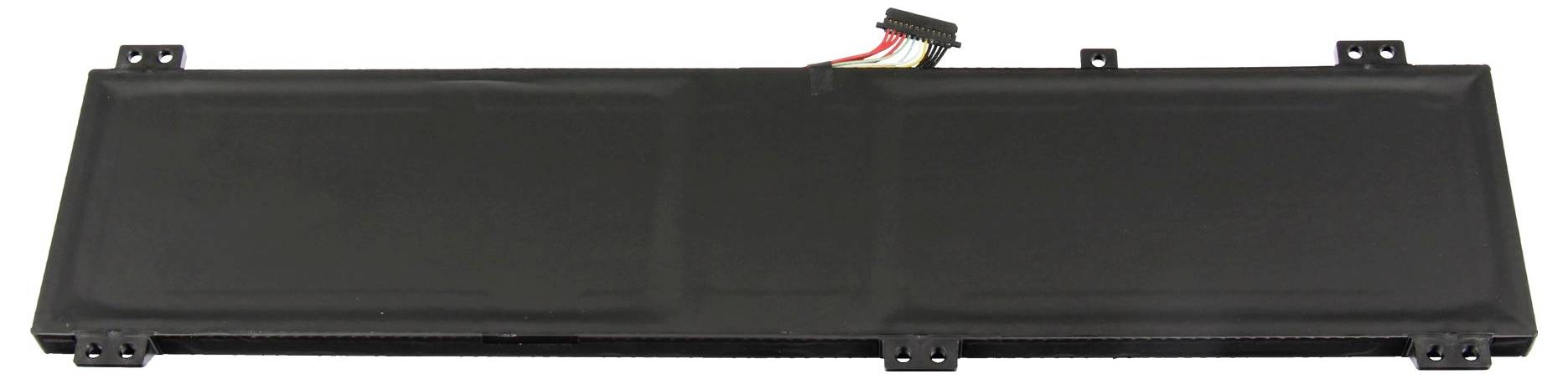 Schwarzes rechteckiges elektronisches Panel oder Displaymodul mit Montagelaschen und einem Kabelstecker oben.