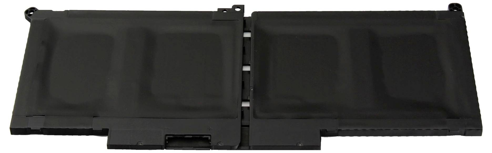 Schwarzes faltbares elektronisches Anzeigemodule mit zwei Paneln und Scharnieren, geschlossen flach vor weißem Hintergrund dargestellt.