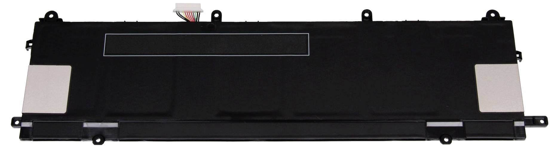 Schwarzes rechteckiges elektronisches Gerät oder Gehäuse mit Befestigungslaschen und Seitenverbindern, auf weißem Hintergrund gezeigt.