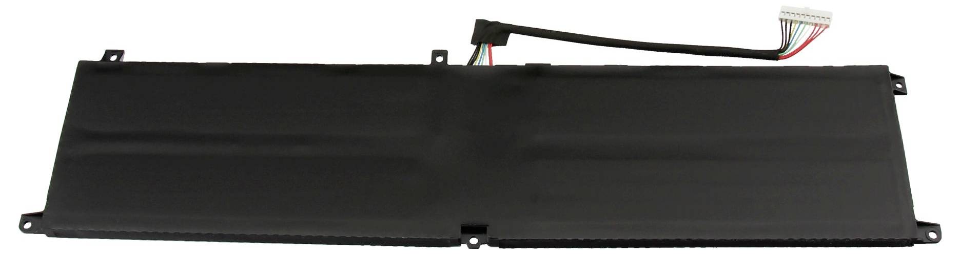 Schwarzes rechteckiges elektronisches Panel oder Abdeckung mit Montagelaschen und einem Steckverbinder oben rechts.