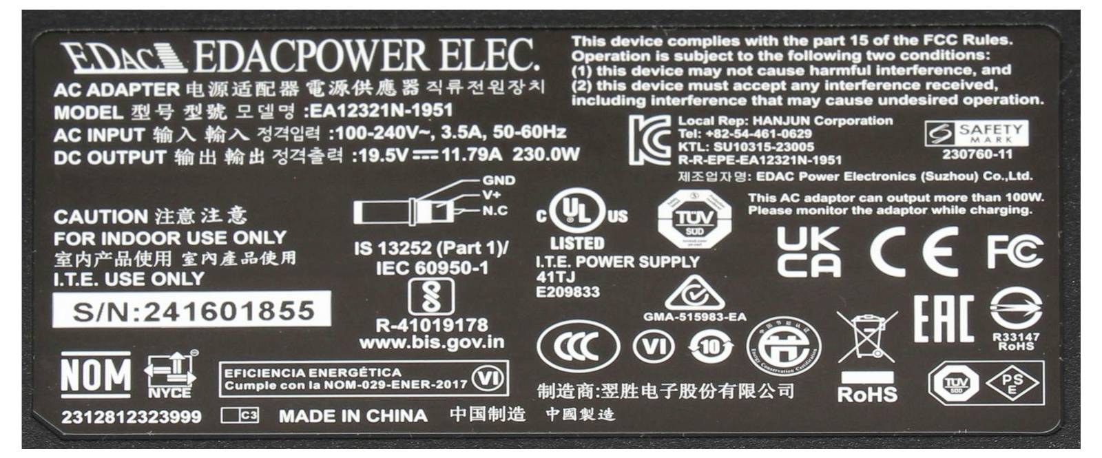 Acer Netzteil 25.JWSJ2.001 Notebook-Netzteil 330 W 19 V 1 A