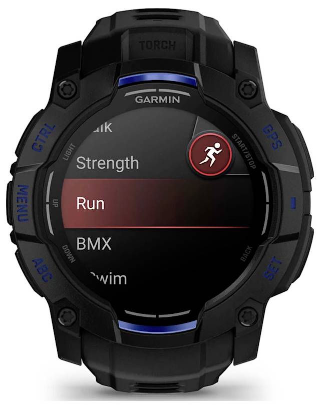 Garmin-Smartwatch mit dem Aktivitätsmenü, wobei „Laufen