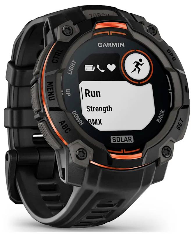Garmin robuste Smartwatch mit einem Aktivitätsmenü, auf dem 