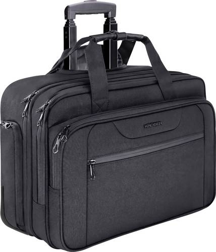KROSER Notebook Trolley Laptop Handgepäck Koffer, Rolling Case mit Rädern Bis zu 17,3 Zoll Schwarz