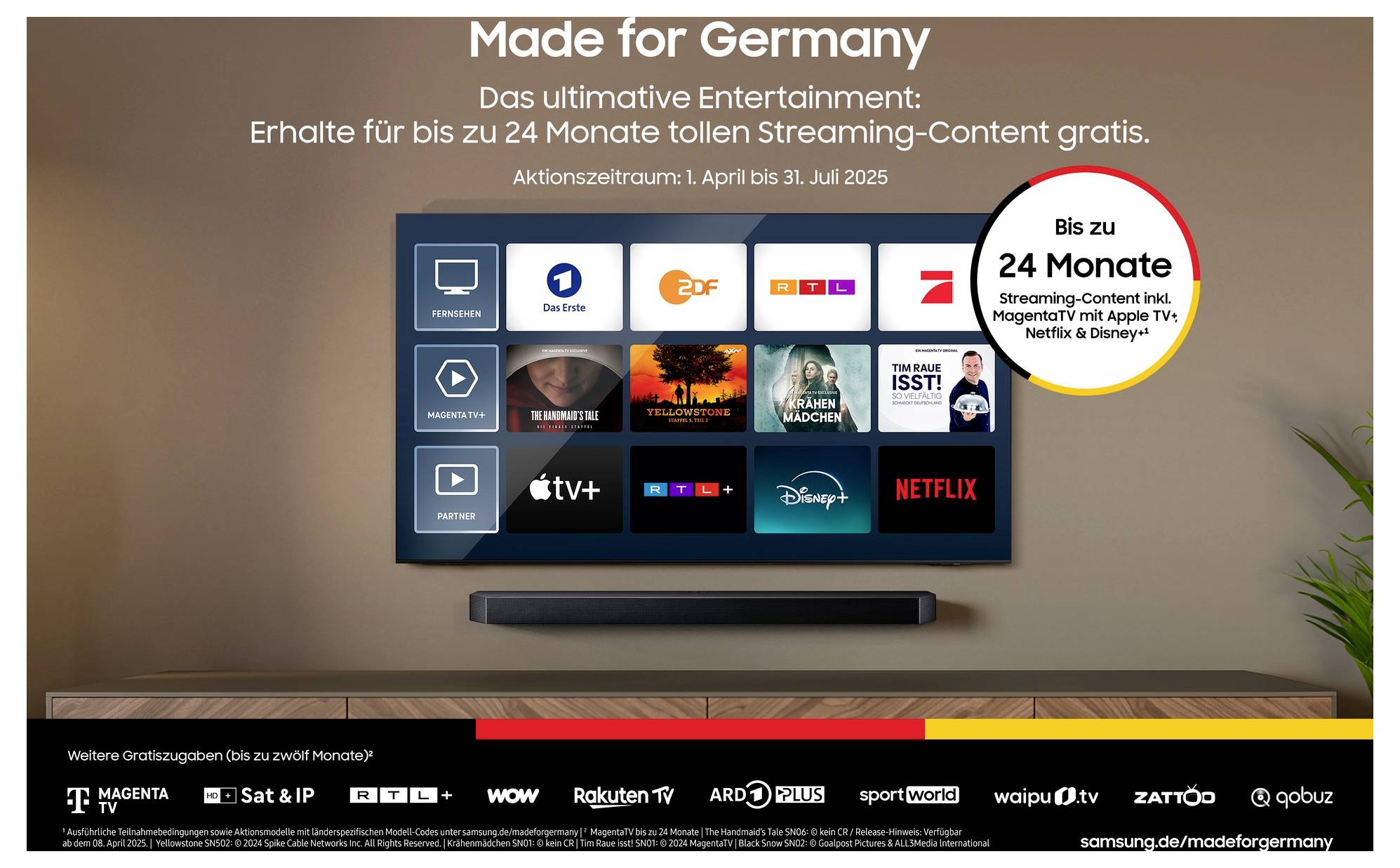 Bis zu 24 Monate Streaming-Content gratis1. April bis 31. Juli 2025