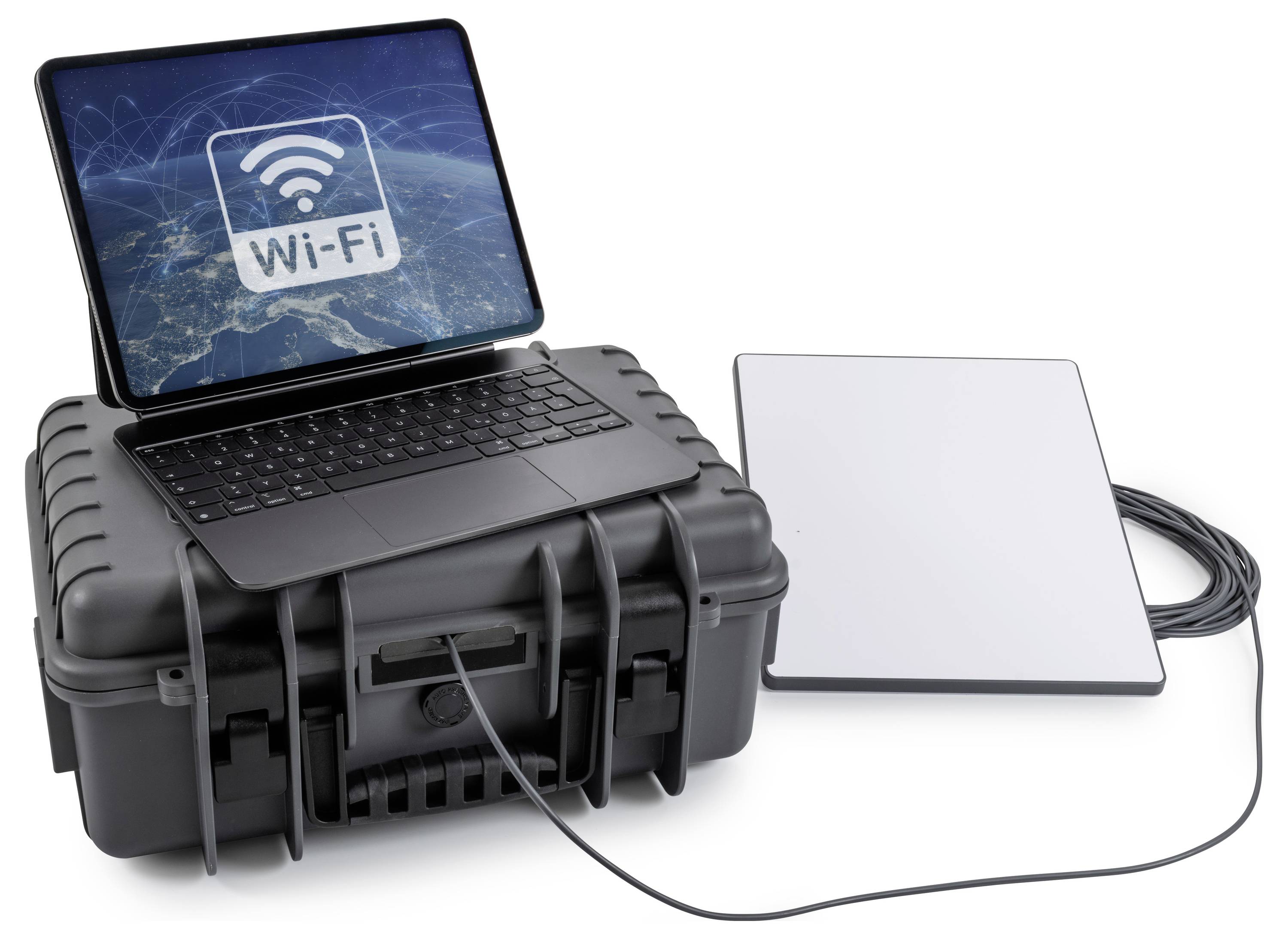 Tragbares Wi-Fi-Setup mit einem Laptop, der ein „Wi-Fi