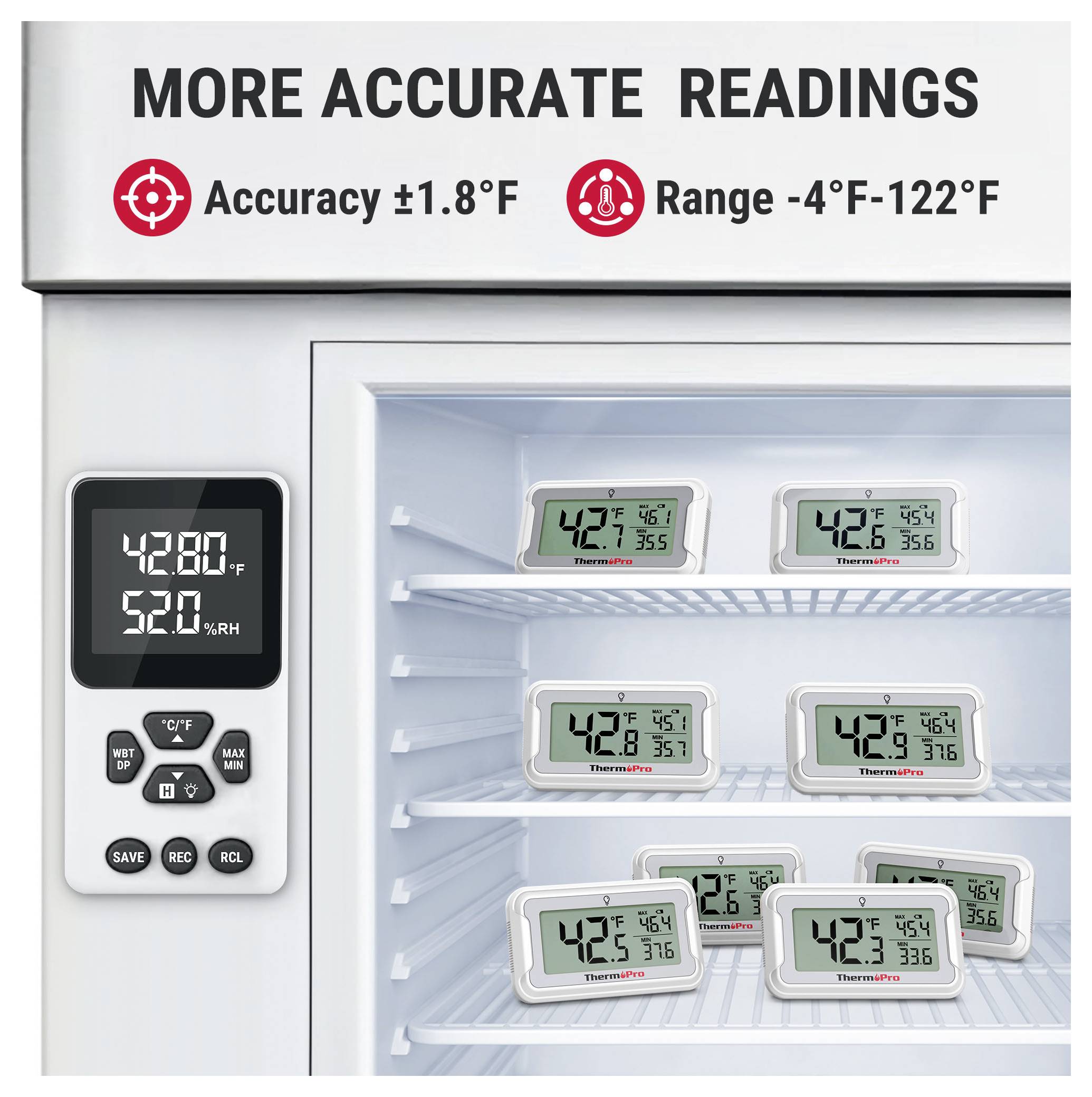 Anzeige für ThermoPro Thermometer-Hygrometer, zeigt „Genauere Messwerte