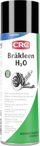 CRC Brakleen H2O cleaner aerosol can label, showing a brake part icon and “biodegradable formula” claim.