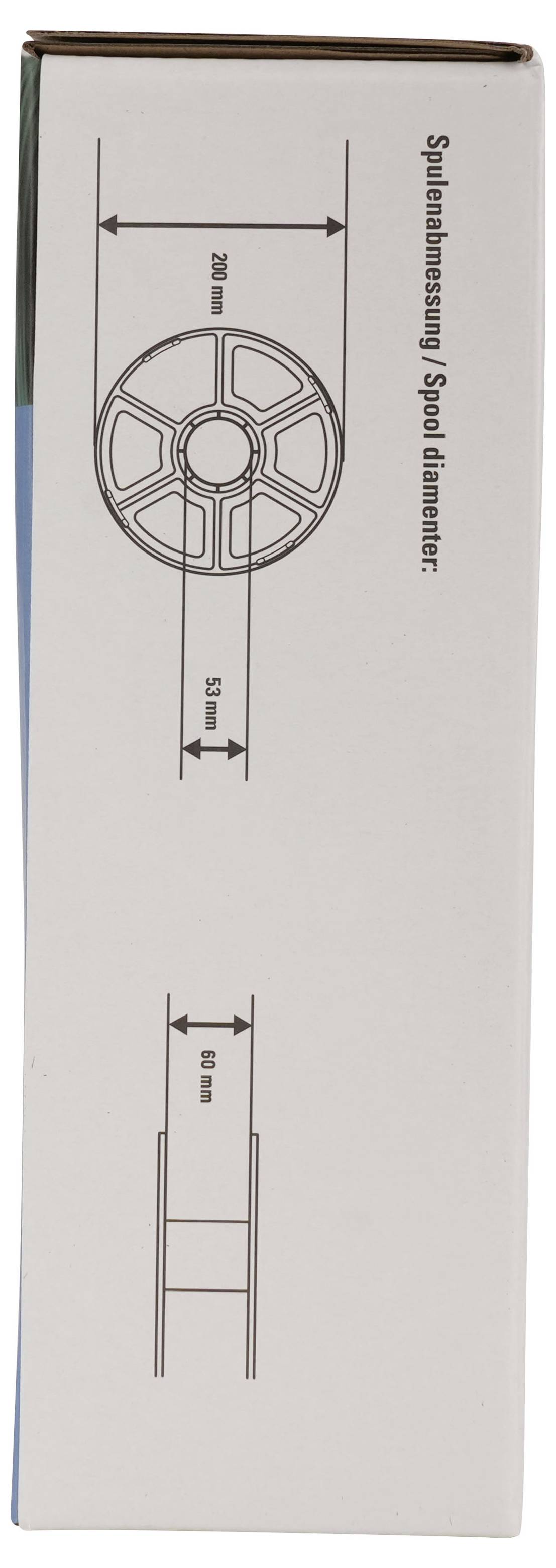 Kastendiagramm mit Spulenabmessungen: „Spulenabmessung / Spulendurchmesser