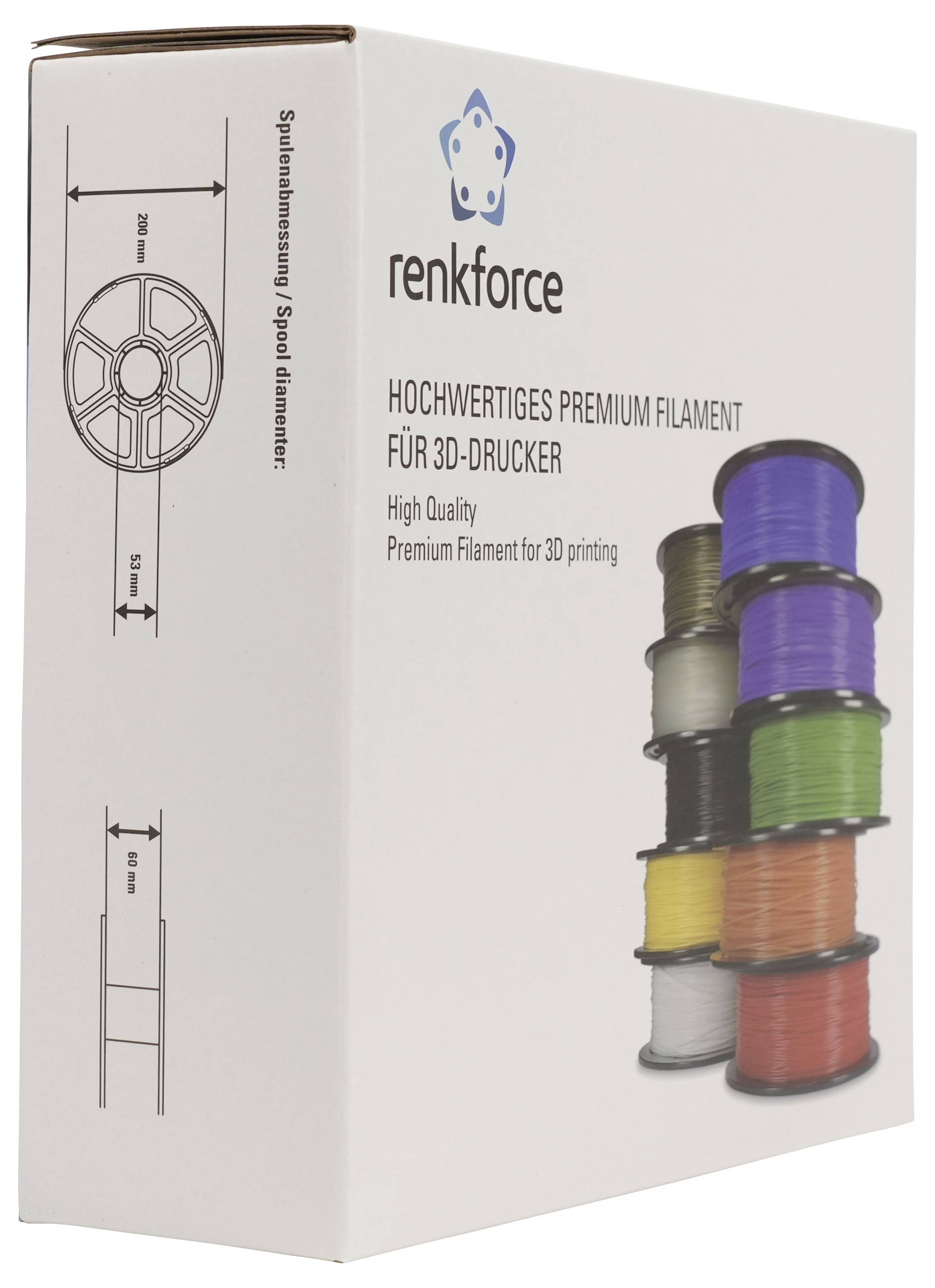 Renkforce-Box für 3D-Drucker-Filament, mit dem Label 