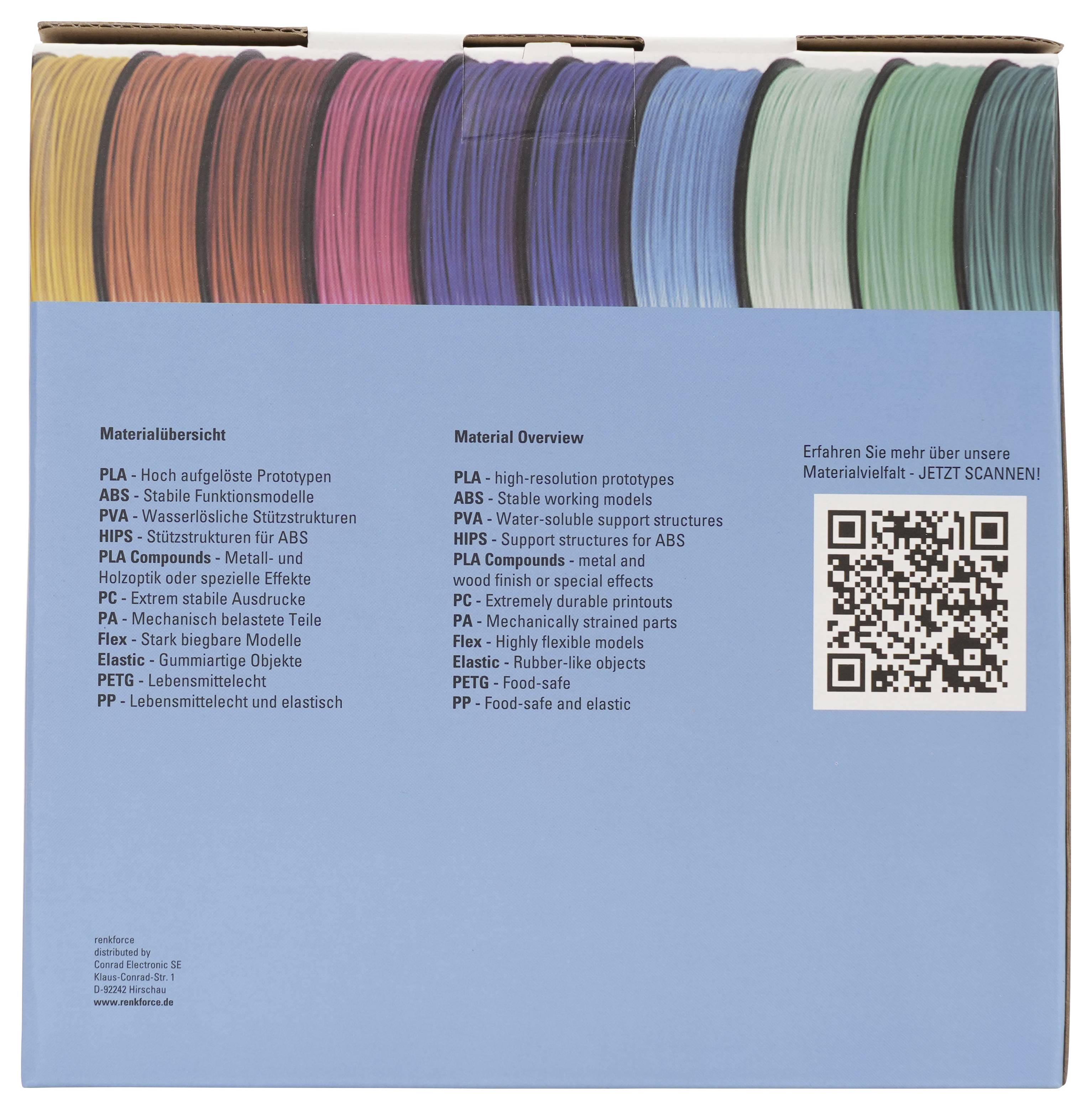 Renkforce RF-7552026 Filament PETG flexibel, hitzebeständig, hohe Zugfestigkeit 1.75mm 1kg Silver 1St.