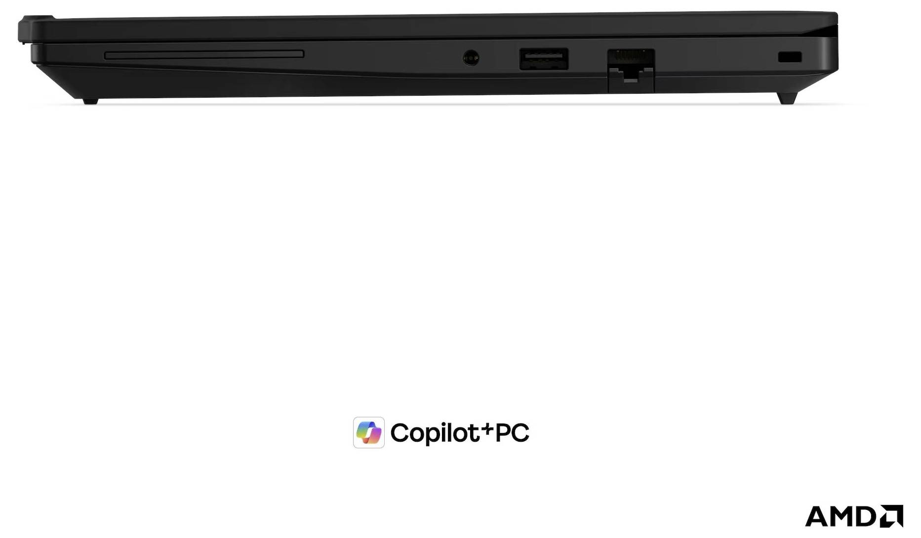 Seitenansicht eines schwarzen Laptops mit 