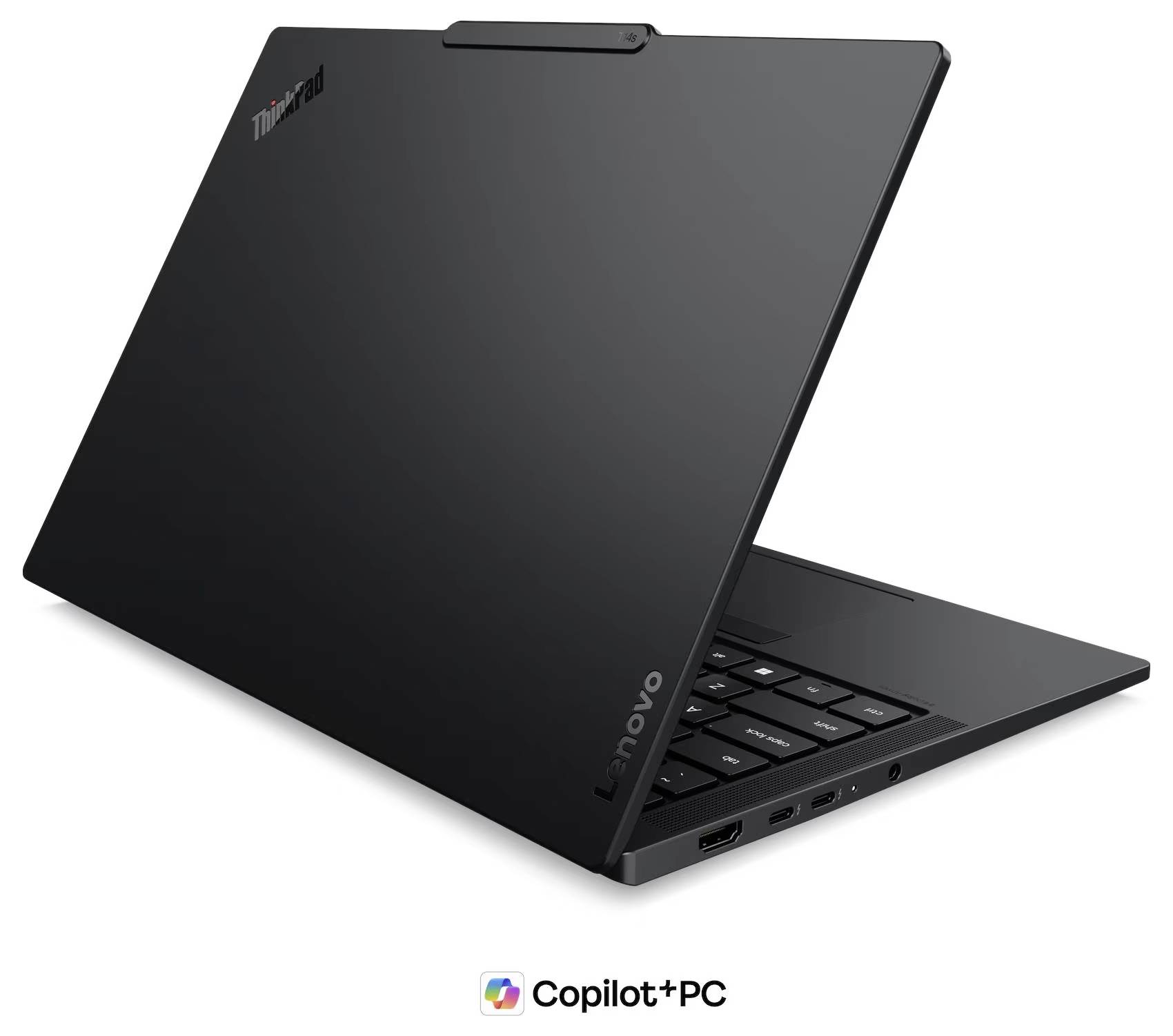 Schwarzer Lenovo ThinkPad Laptop, teilweise geöffnet gezeigt, mit 