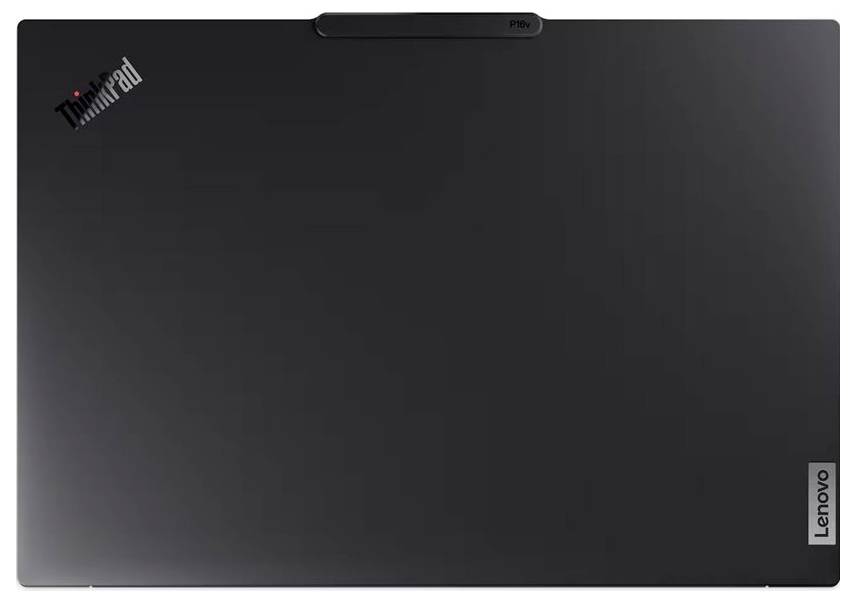 Geschlossener schwarzer Lenovo ThinkPad Laptop mit ThinkPad-Logo und zentrierter Webcam-Erhebung oben