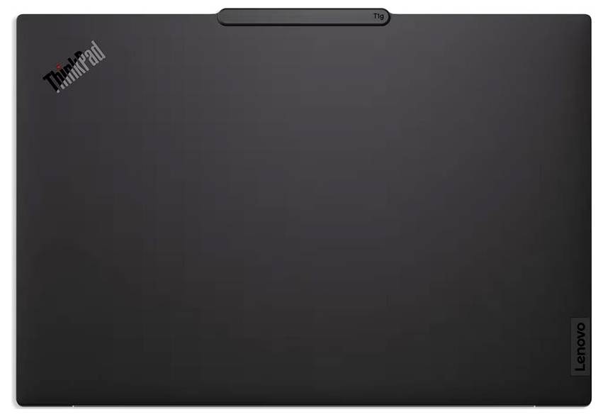 Schwarzer Lenovo ThinkPad-Laptop-Deckel mit ThinkPad-Logo oben links und Lenovo-Logo auf der rechten Kante.