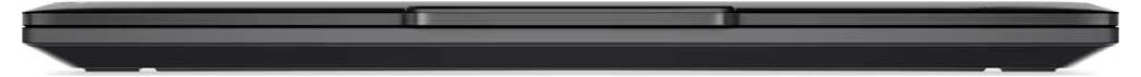 Schwarzes Lenovo-Desktop-Turmgehäuse in Seitenansicht mit sichtbaren Belüftungsgittern und hinteren Anschlüssen