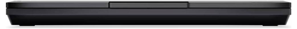 Schwarzes Lenovo-Desktop-Gehäuse gezeigt von der Seite, mit sichtbarem vorderen Stromversorgungspanel-Streifen und hinteren Erweiterungsanschlüssen.