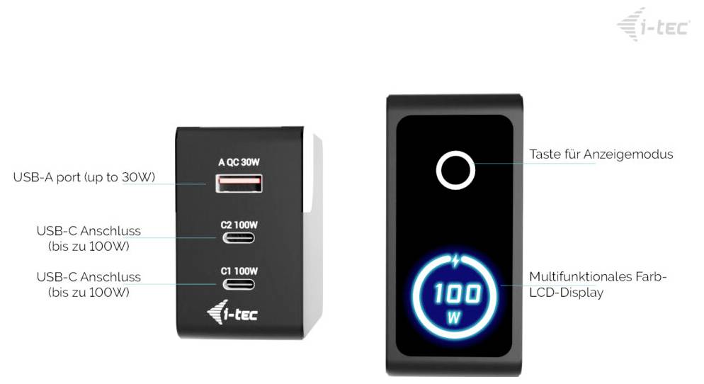 I-tec 100W Intelligent Multiport USB Charger USB Ladegerät 100W USB-C®, USB-B Buchse USB PD 3.1 Schwarz USB Power Delivery