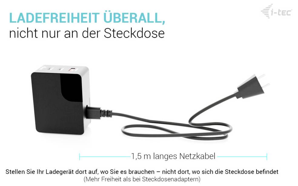 I-tec 100W Intelligent Multiport USB Charger USB Ladegerät 100W USB-C®, USB-B Buchse USB PD 3.1 Schwarz USB Power Delivery
