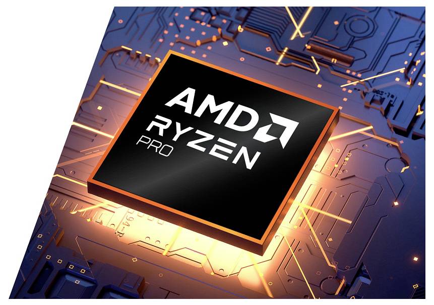 AMD Ryzen PRO Prozessor-Chip auf glühendem Leiterplattenhintergrund