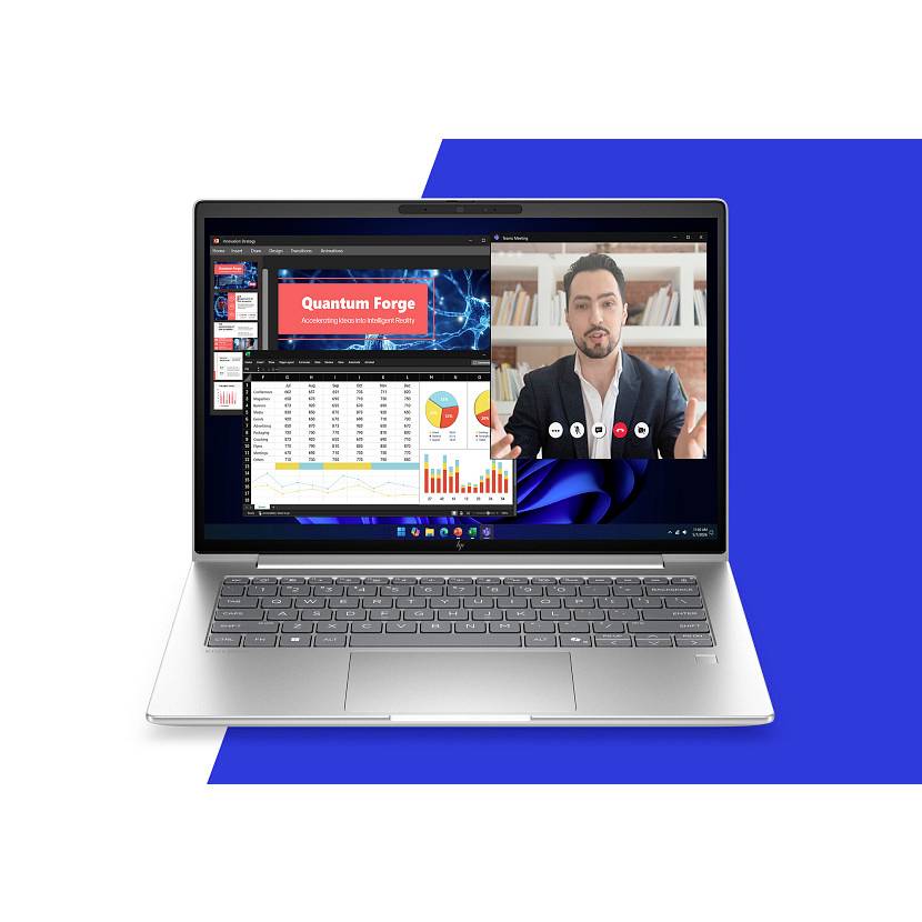 Laptop mit einer Präsentationsfolie mit dem Titel „Quantum Forge