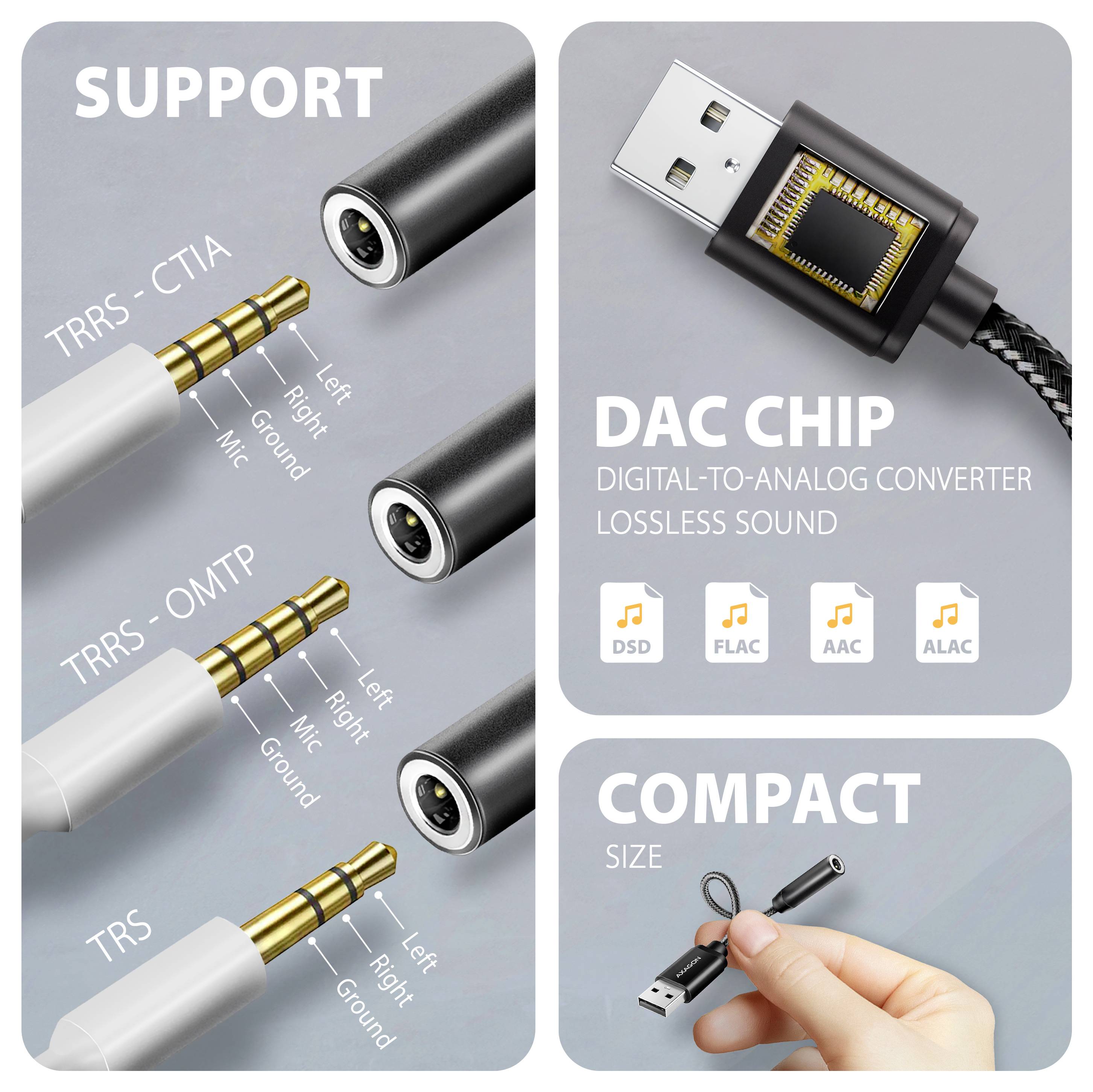 AXAGON USB 2.0 Adapter [1x USB-A Stecker - 1x Klinkenbuchse 3.5 mm] ADA-HA
