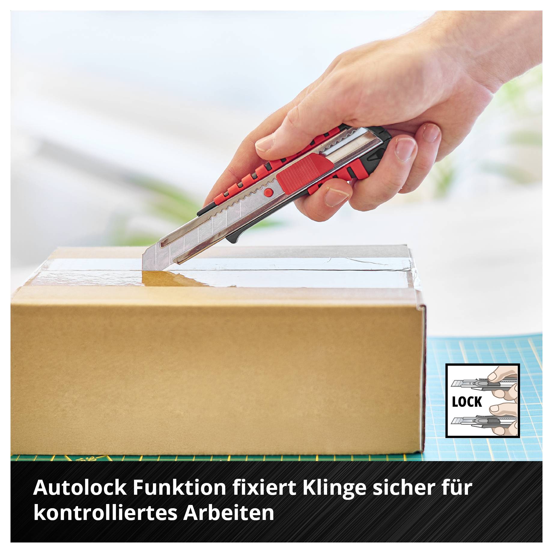 Einhell 15119 Einhell Abbrechklingenmesser 18 mm (Metallgehäuse, Abbrechklinge, Edelstahlführung, Autolock-Funktion, manuelle Längeneinstellung, vi