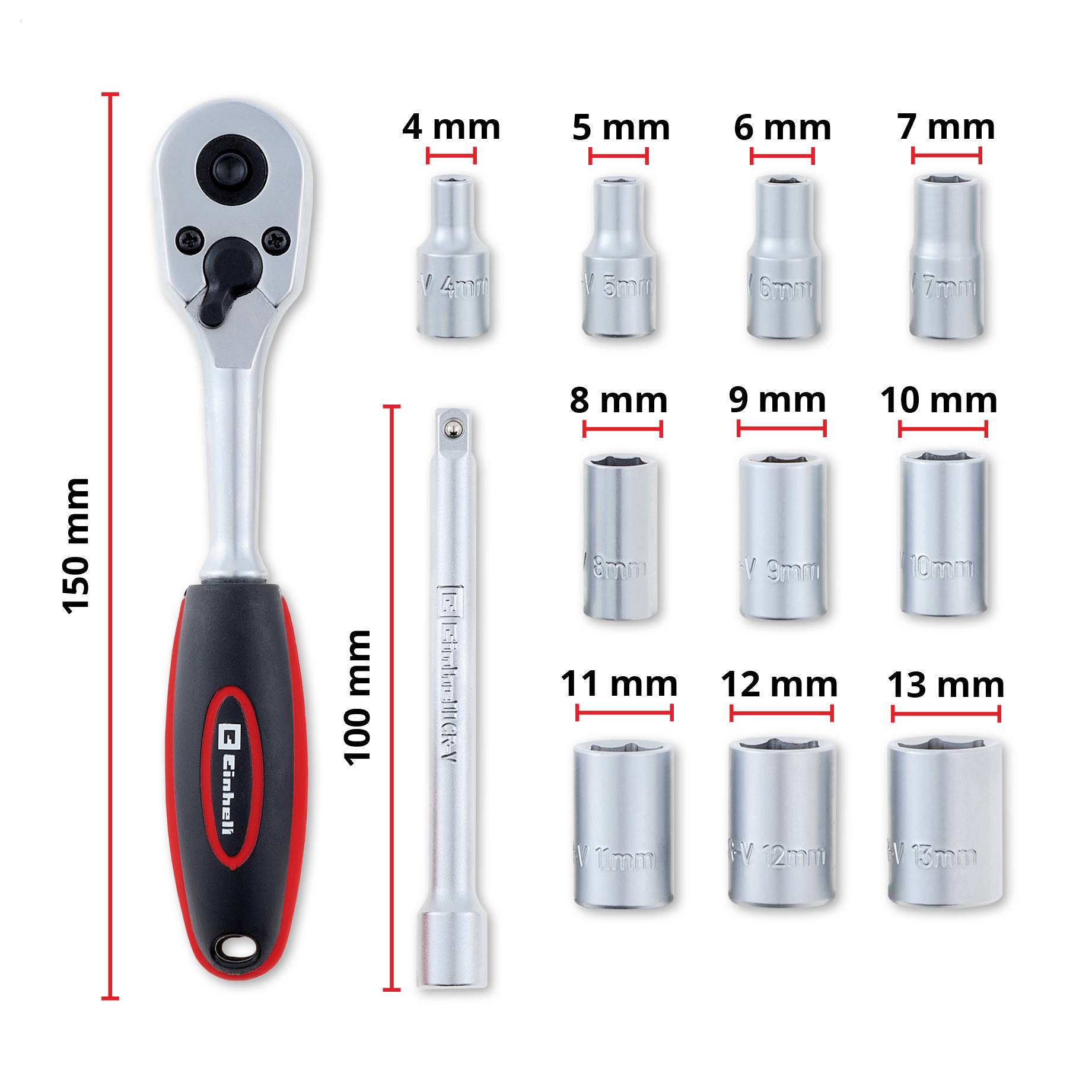 Einhell Umschaltknarren-Set metrisch 1/4" 13teilig 372411