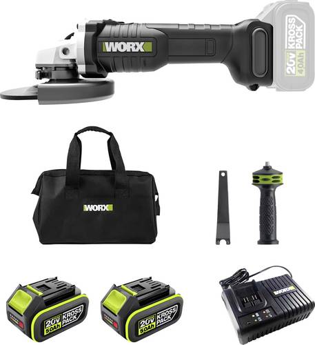 Worx Professional WU809.2 Akku-Winkelschleifer 125 mm bürstenlos, inkl. 2. Akku, inkl. Ladegerät, m