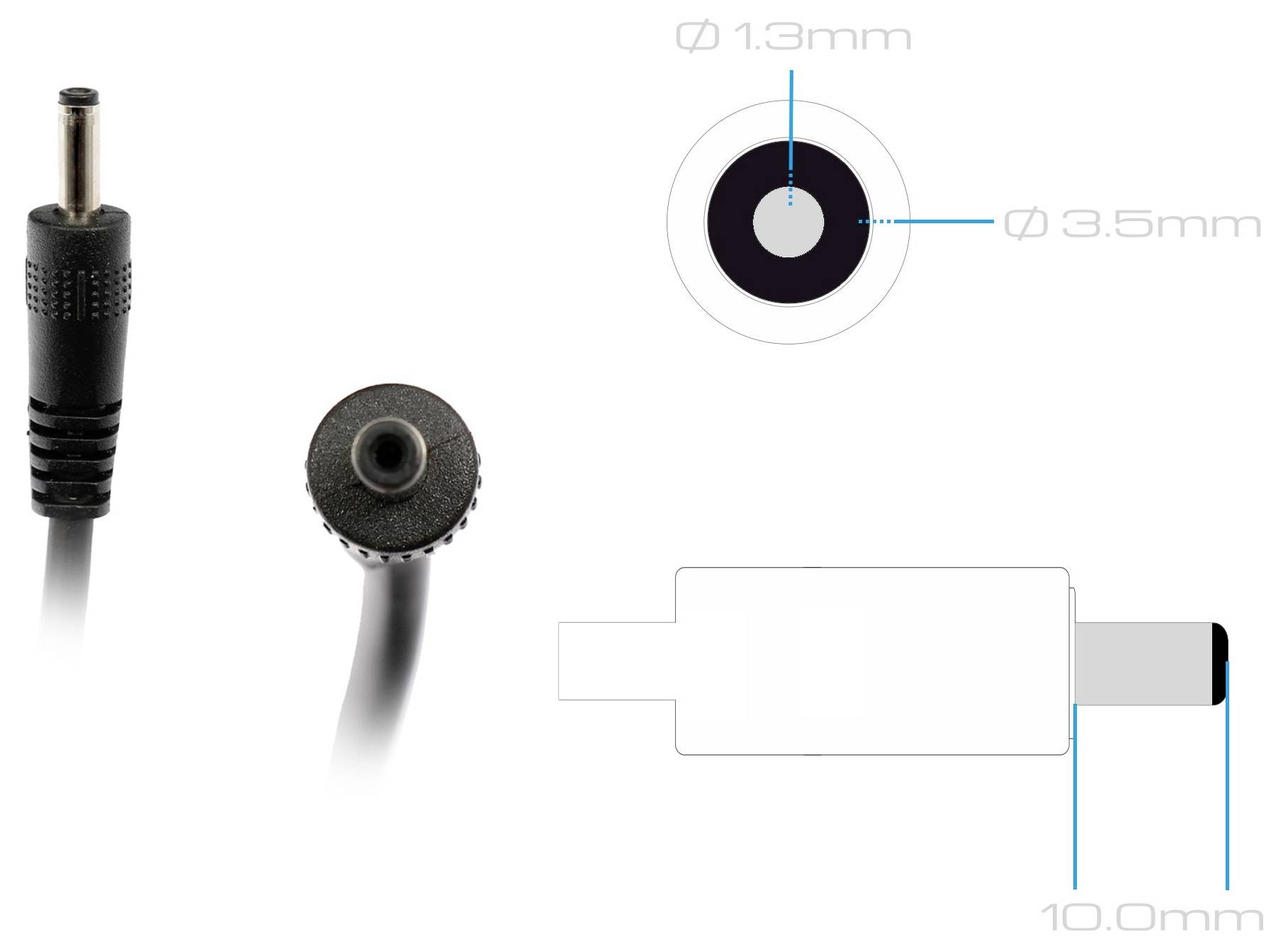 USB-C-Kabel und ein passendes Adapter-Stecksystem auf weißem Hintergrund innerhalb eines blauen Kreises.
