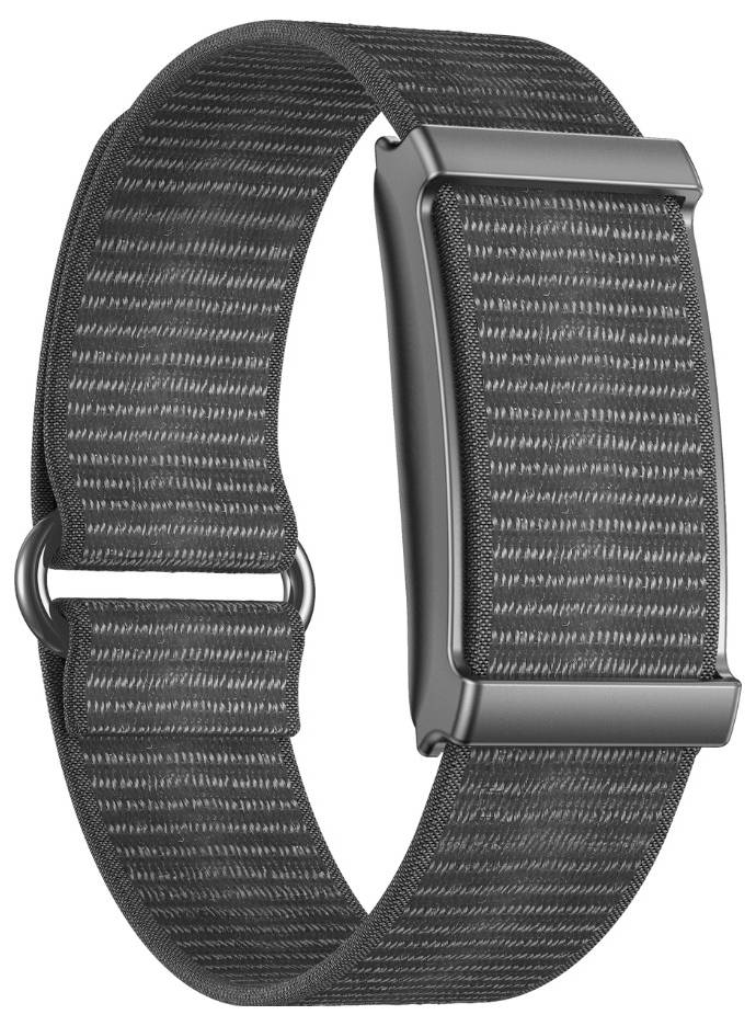 Schwarzes gewebtes Nylon-Uhrenarmband mit mattmetallerner Schließe und verstellbarer Schlaufenriemen.