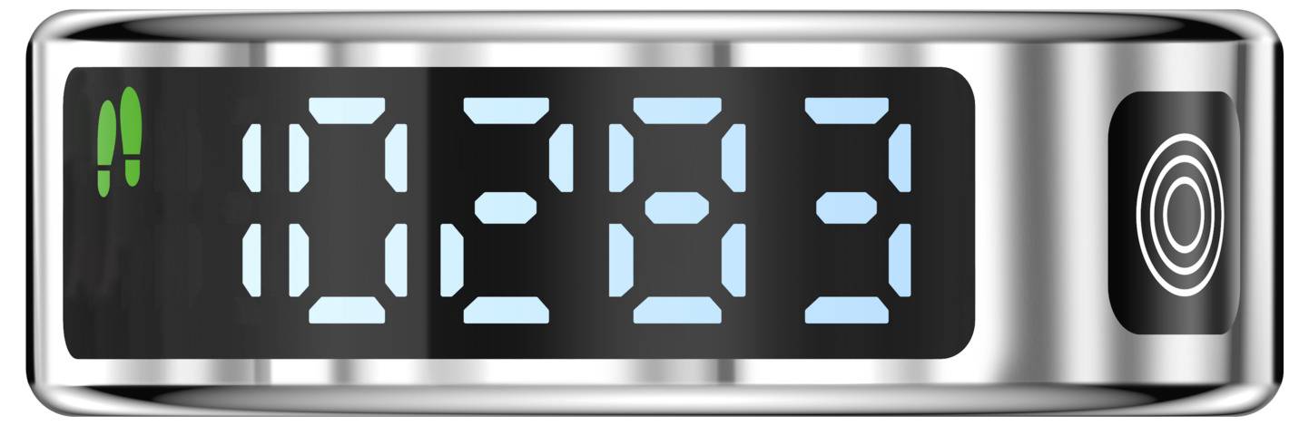 Digitale Uhr zeigt 02:33 an, mit einem Starttaste-Symbol auf der rechten Seite und kleinen grünen Anzeigelichtern auf der linken Seite.