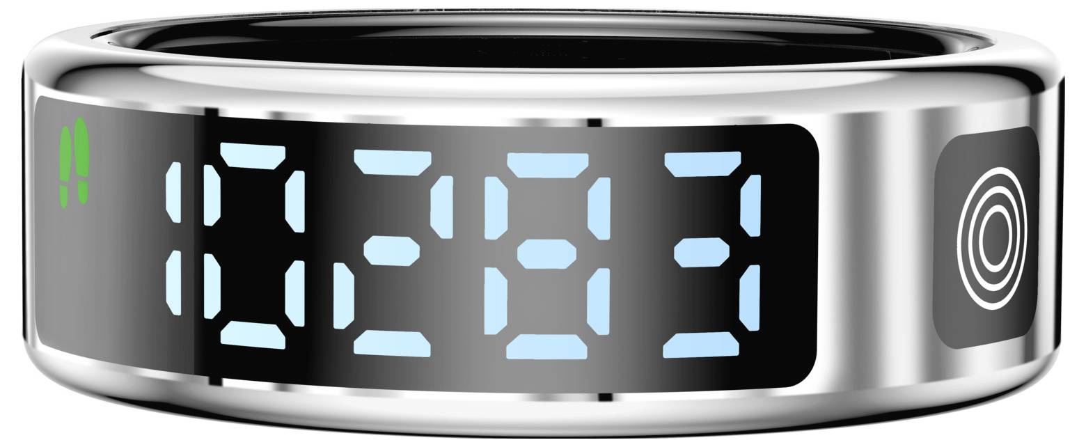 Silberner digitaler tragbarer Ring mit der Uhrzeit „02:33