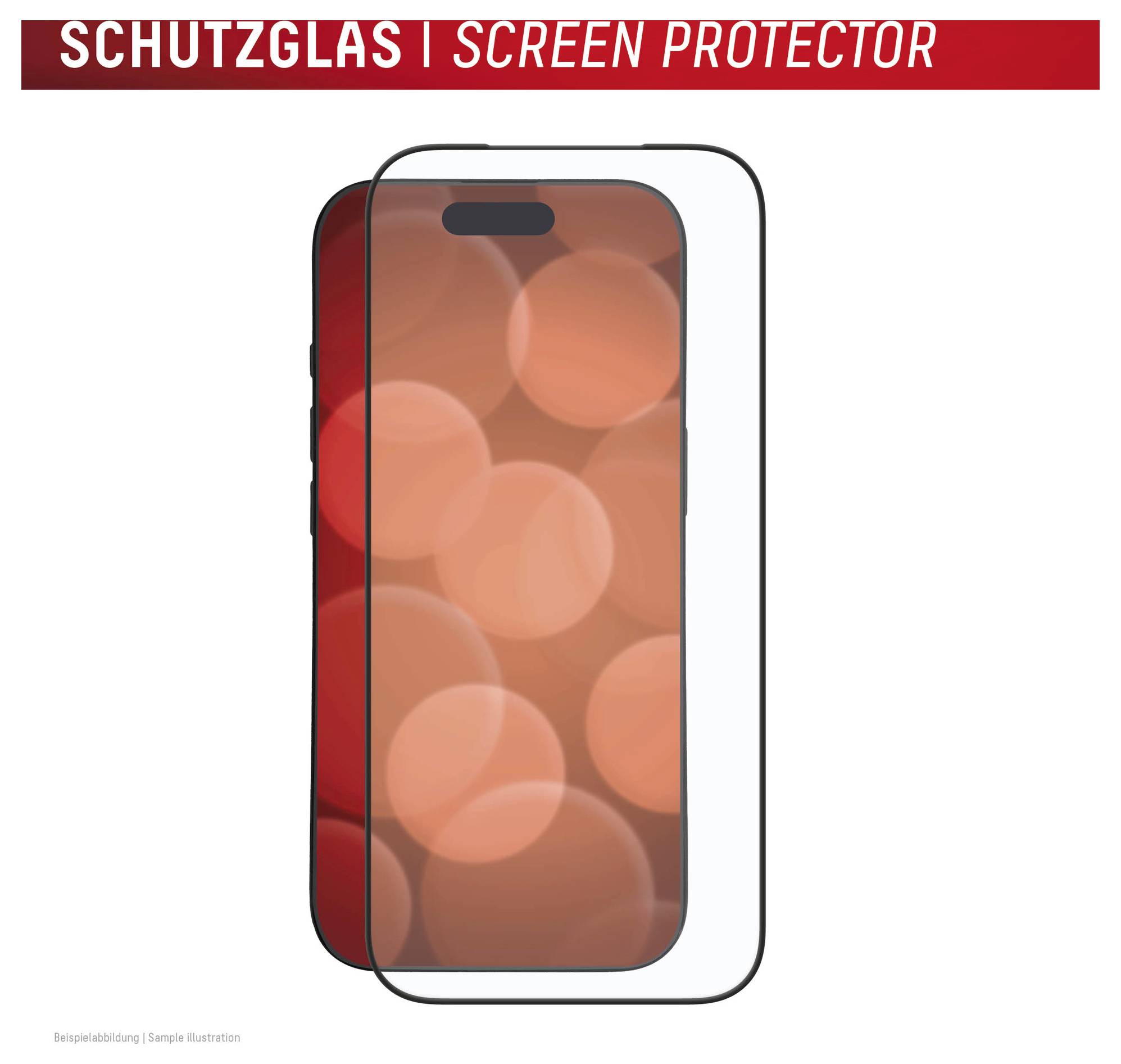 Abbildung eines Smartphones mit einer Displayschutzfolie-Überlagerung; Banner liest 