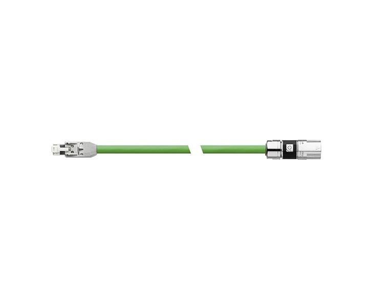 Abgeschnittenes Kabel mit einem Metallstecker auf der linken Seite und einem Drahtbündel mit schwarzem Stecker auf der rechten Seite.
