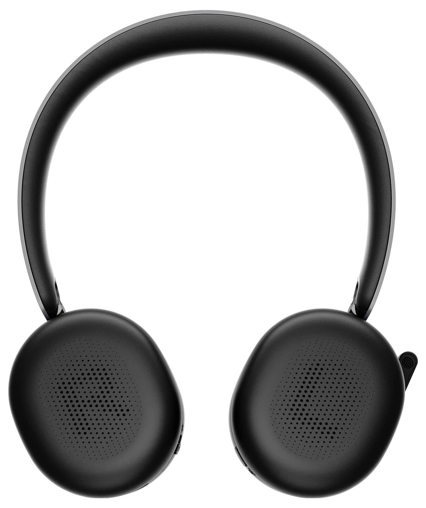 Schwarze Over-Ear-Kopfhörer mit gekrümmtem Kopfbügel und perforierten Ohrmuscheln auf weißem Hintergrund.