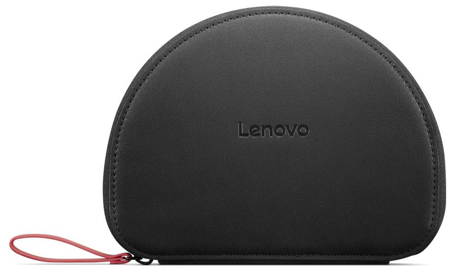 Schwarze Lenovo-Schutztasche mit Reißverschluss und rotem Reißverschluss-Schieber, Vorderansicht auf weißem Hintergrund.