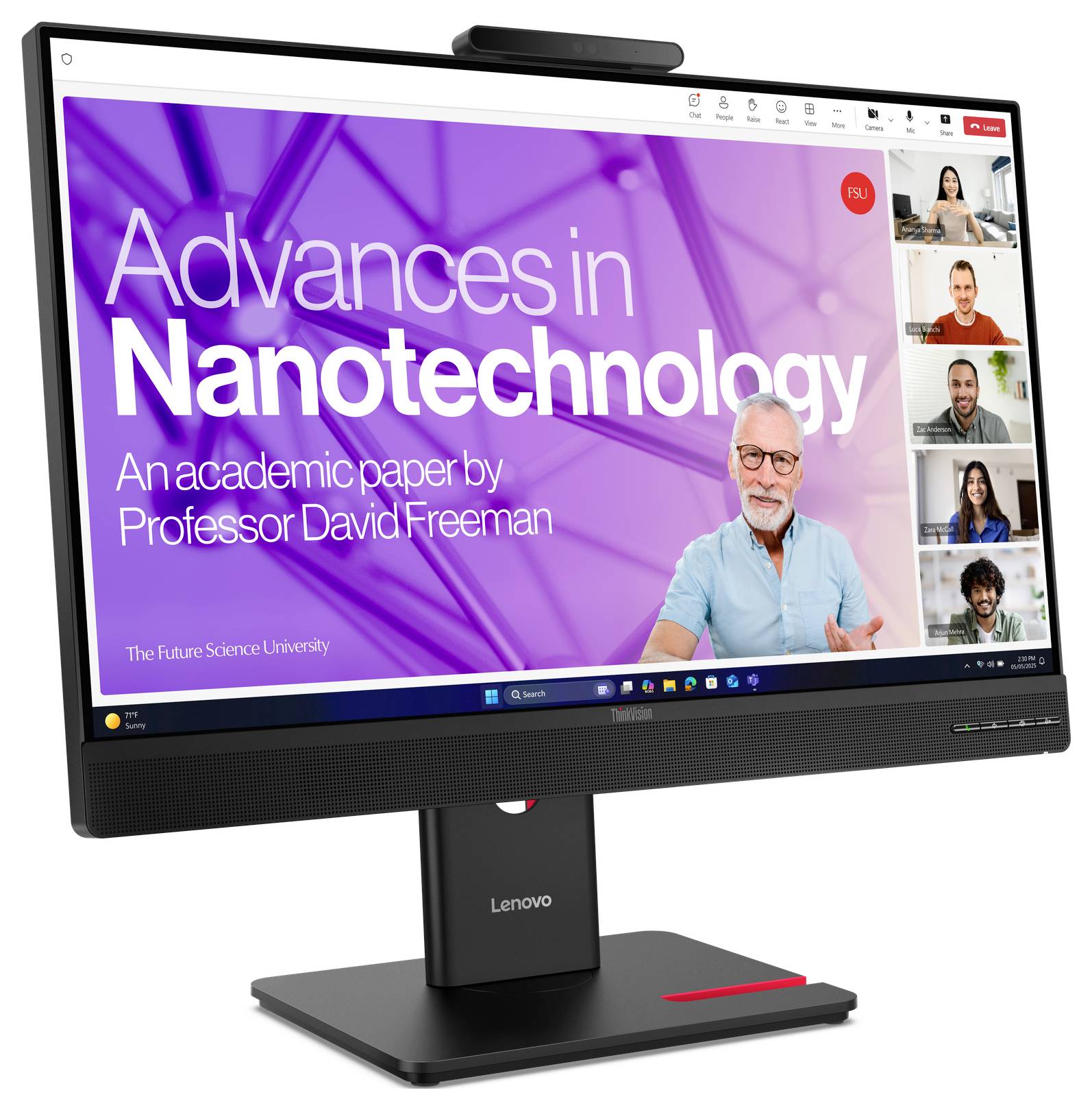 Ein Desktop-Monitor zeigt eine Videovortrag-Folie mit dem Titel 