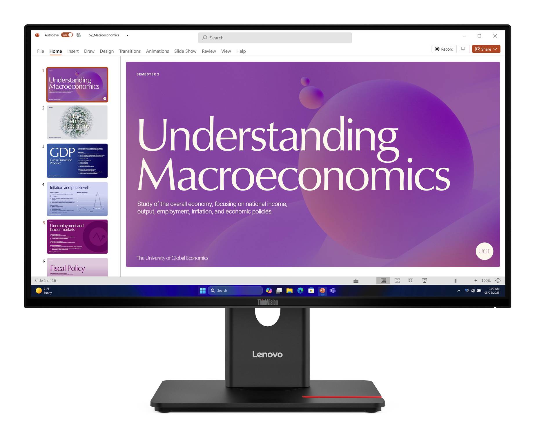 Ein Lenovo-Monitor zeigt eine PowerPoint-Folie mit dem Titel 
