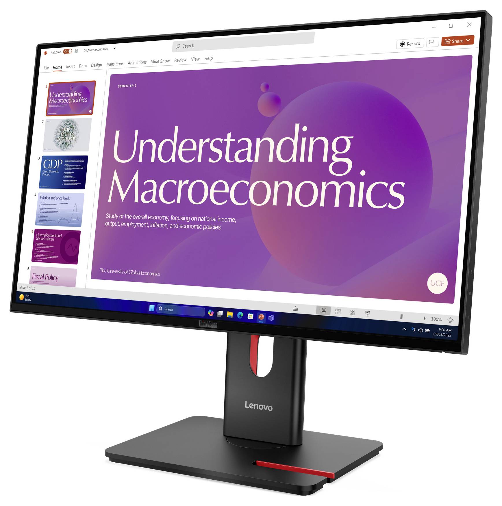 Lenovo-Monitor, der eine Präsentationsfolie mit dem Titel 