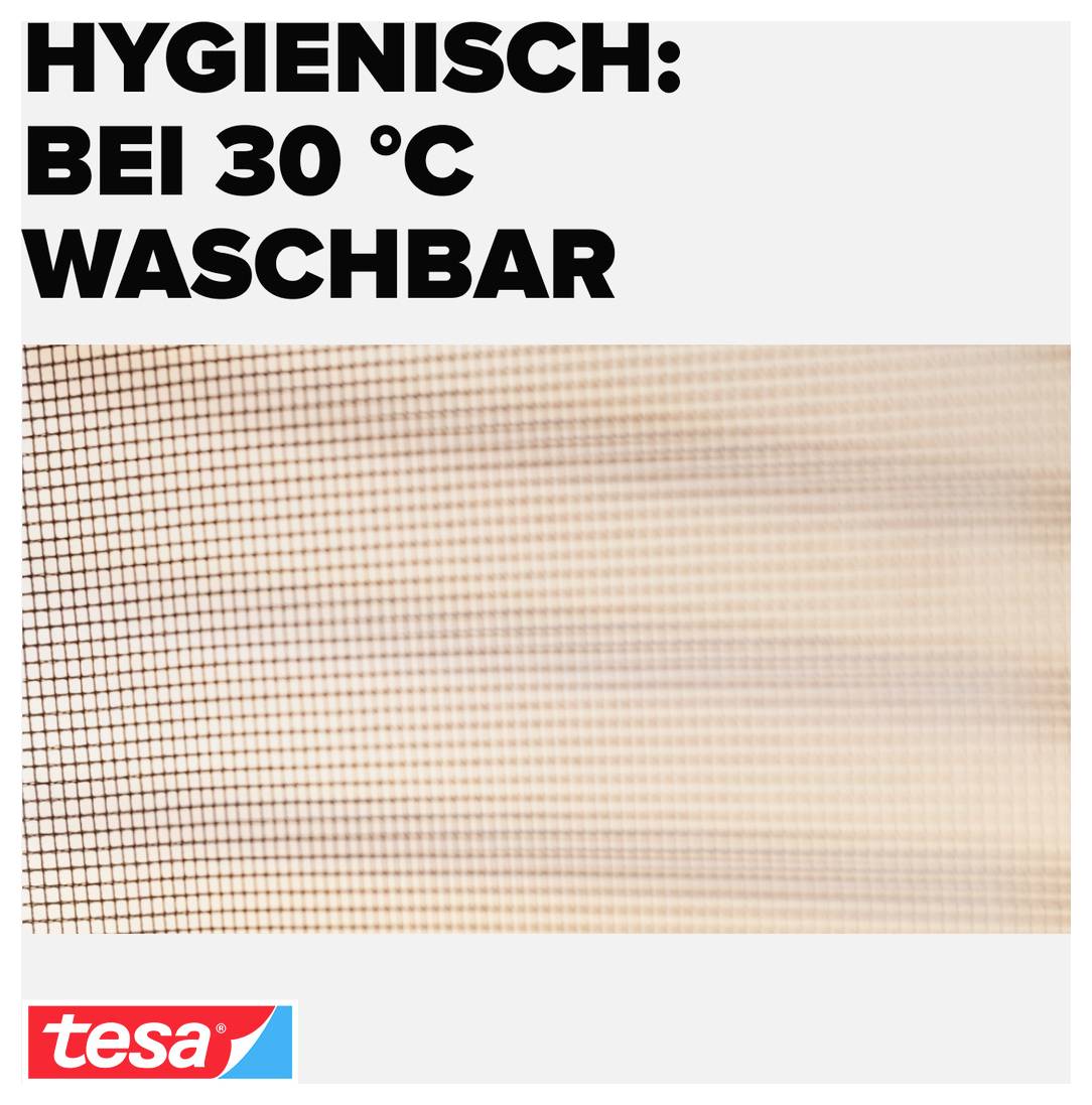 Tesa-Produktgrafik mit dem Text „HYGIENISCH: BEI 30 °C WASCHBAR