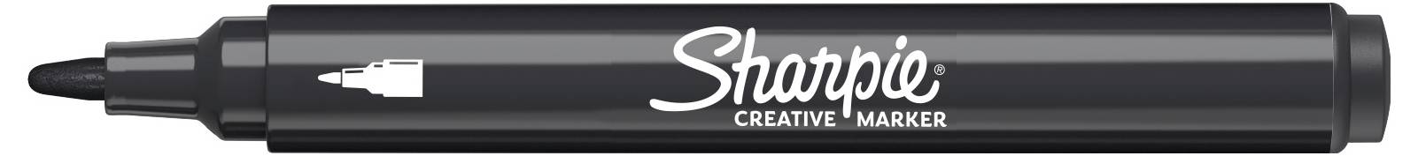 Ein schwarzer Sharpie Creative Marker mit breiter Spitze und weißem Sharpie-Logo auf dem Schaft.