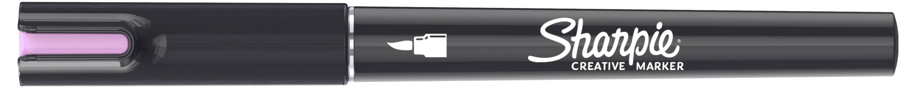 Ein schwarzer Sharpie Creative Marker mit einer rosa Spitze wird horizontal gezeigt.