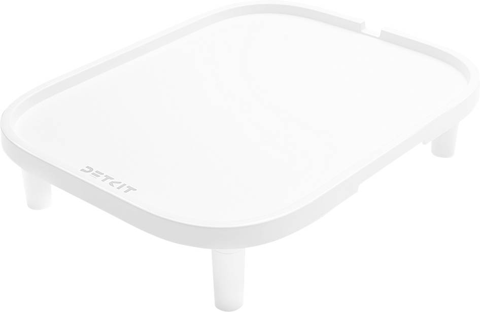 Weißes rechteckiges Tabletttisch mit kurzen Beinen und erhöhten Kanten, gezeigt auf einfachem weißem Hintergrund.
