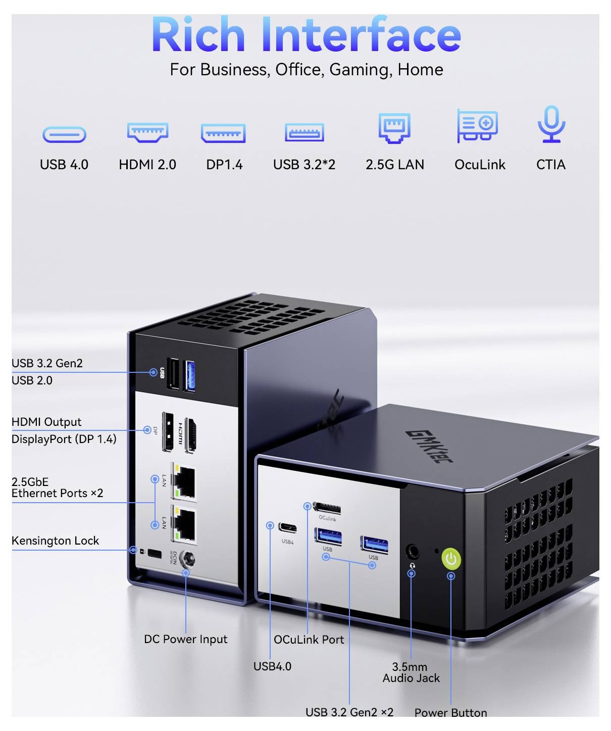 Werbegrafik von zwei Mini-PCs mit der Bezeichnung 