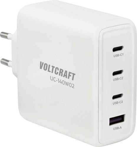 VOLTCRAFT UC-140W02 USB Ladegerät 140 W 3x USB-C®, 1x USB-A USB PD 3.2 Weiß Innenbereich GaN